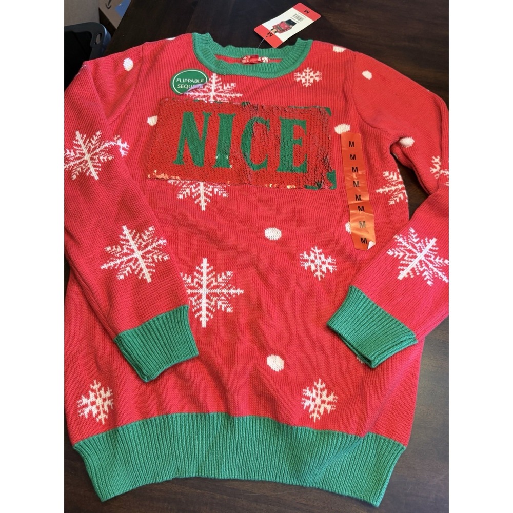 To Be Jolly women's naught nice christmas sweater medium Medium sequins flip